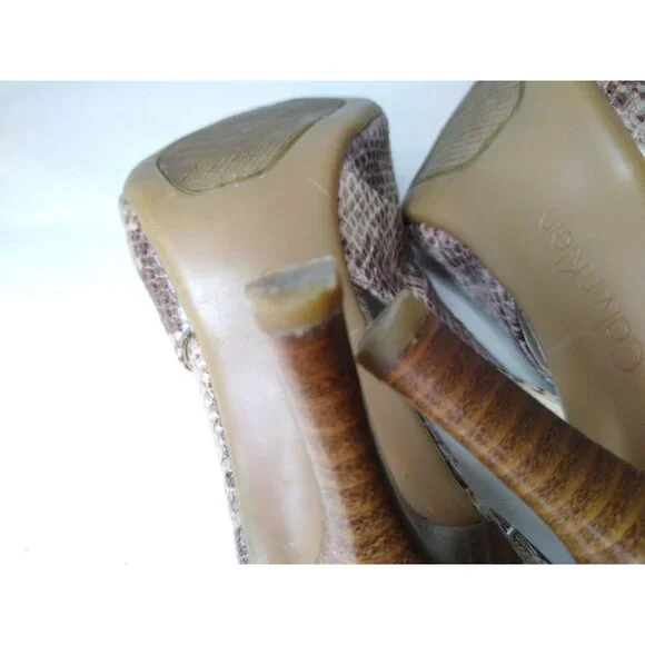 Calvin Klein DAY Women's 9.5 Snake Print Pointed Toes Slingback Brown Tan Heels - Picture 7 of 9
